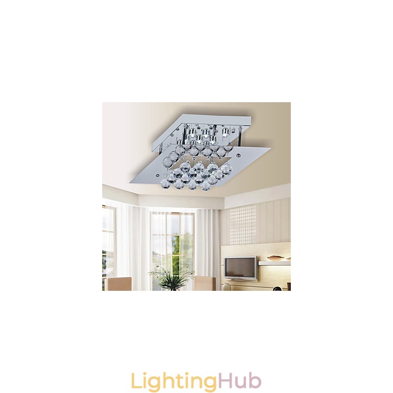 Modern Contemporary Crystal Electroplated Metal Flush Mount