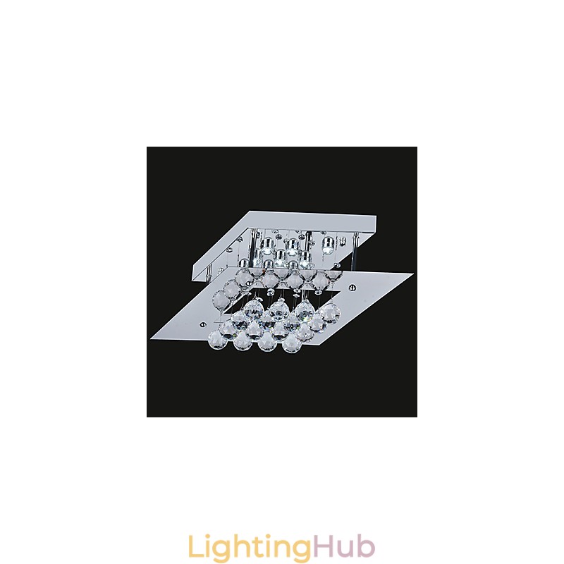 Modern Contemporary Crystal Electroplated Metal Flush Mount