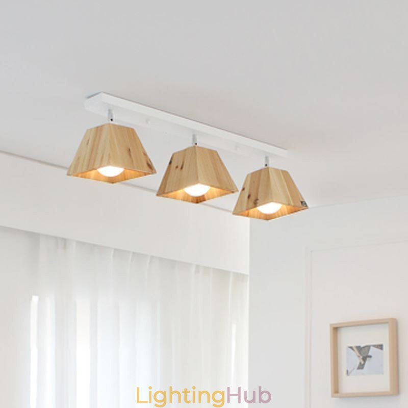 Nordic Wooden Spotlight Four Prism Rotatable Ceiling Spotlight
