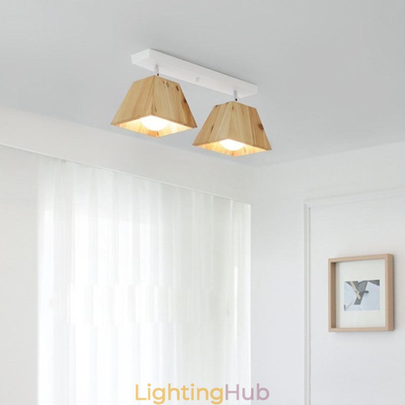 Nordic Wooden Spotlight Four Prism Rotatable Ceiling Spotlight