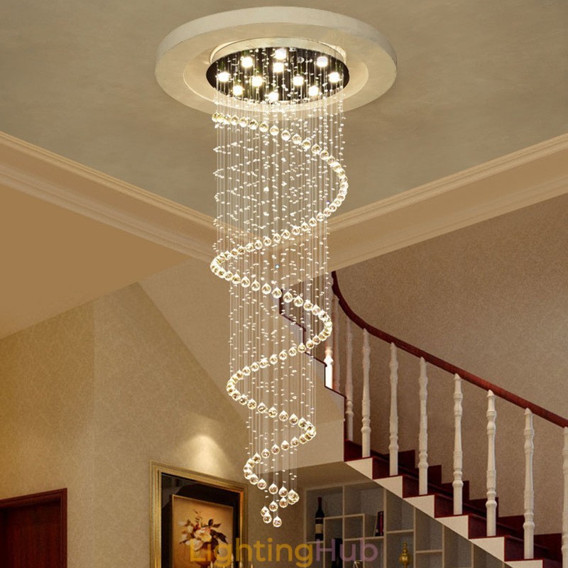 Spiral Modern K9 Crystal Ceiling Pendant Light Indoor Chandelier Lighting Fixtures for Stairs High Ceiling