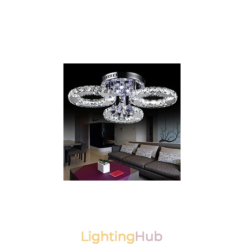 Modern Contemporary Crystal Chrome Metal Flush Mount