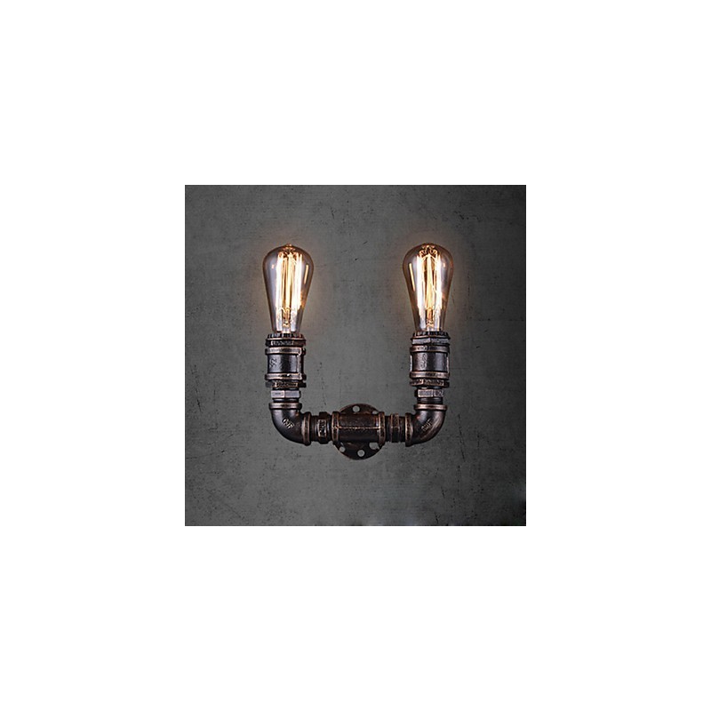 2 Lights Vintage Metal Water Pipe Wall Lamp With Edison Bulb