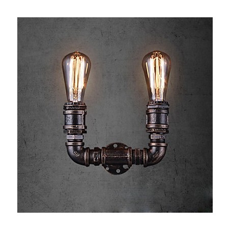 2 Lights Vintage Metal Water Pipe Wall Lamp With Edison Bulb 2 Lights Vintage Metal Water Pipe Wall Lamp With Edison Bulb