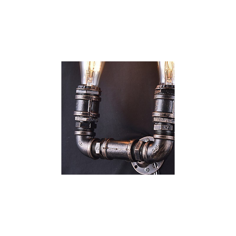 2 Lights Vintage Metal Water Pipe Wall Lamp With Edison Bulb