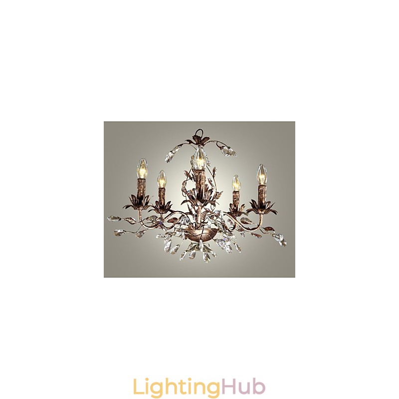 Vintage Candle Style Antique Brass Metal Chandelier