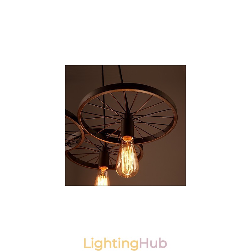 Loft Retro Pendant Lamps American country wrought iron Chandelier industrial style wheels