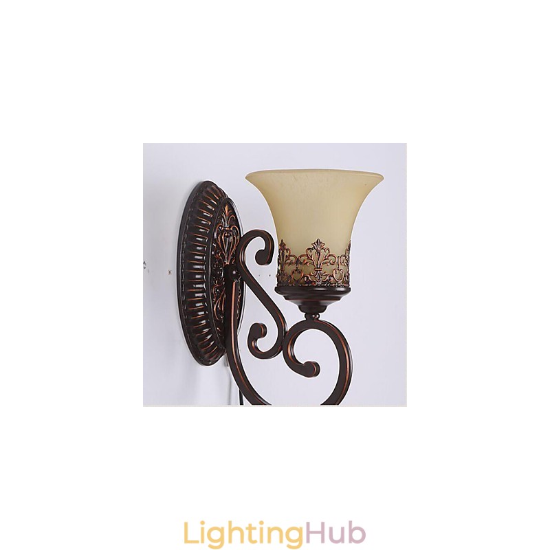 Europe Type Restoring Ancient Ways Wrought Iron Bedroom Glass Wall Lamp Light