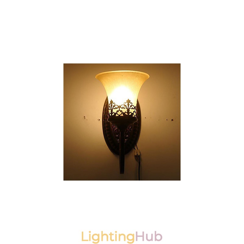 Europe Type Restoring Ancient Ways Wrought Iron Bedroom Glass Wall Lamp Light