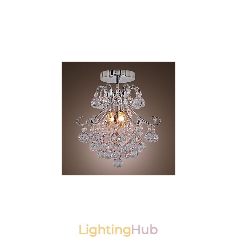 Modern Contemporary Crystal Mini Style Electroplated Metal Chandelier Flush Mount