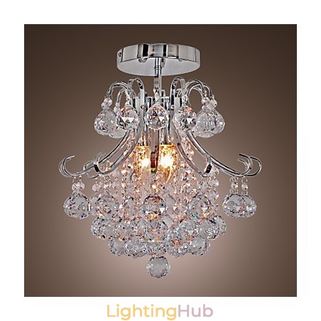 Modern Contemporary Crystal Mini Style Electroplated Metal Chandelier Flush Mount Modern Contemporary Crystal Mini Style Electroplated Metal Chandelier Flush Mount