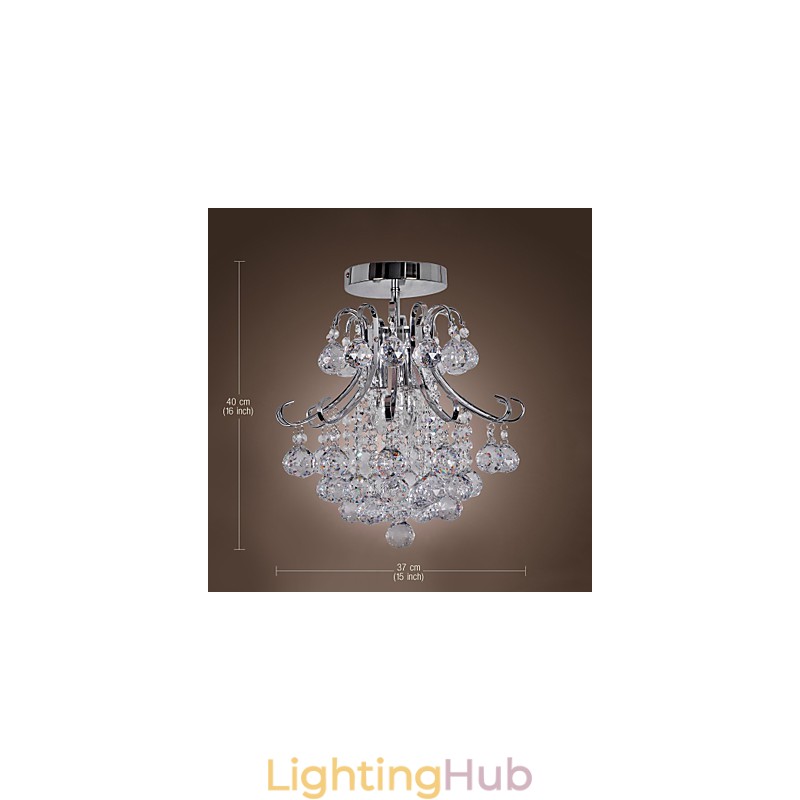 Modern Contemporary Crystal Mini Style Electroplated Metal Chandelier Flush Mount