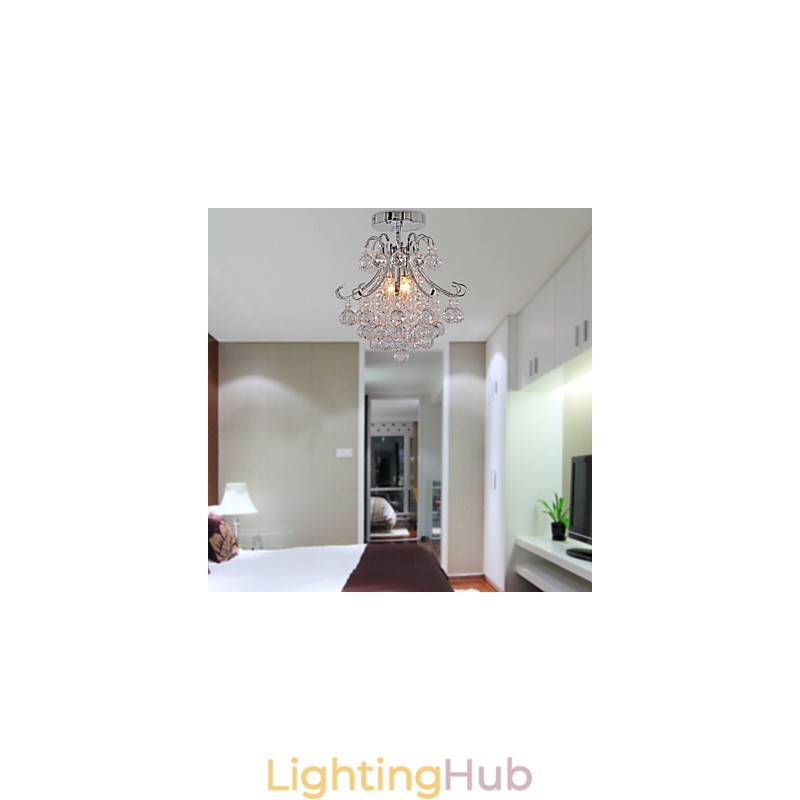 Modern Contemporary Crystal Mini Style Electroplated Metal Chandelier Flush Mount