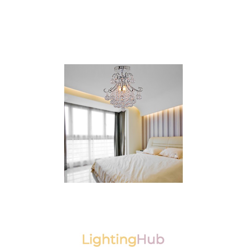 Modern Contemporary Crystal Mini Style Electroplated Metal Chandelier Flush Mount