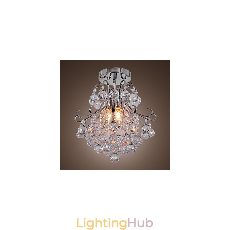 Modern Contemporary Crystal Mini Style Electroplated Metal Chandelier Flush Mount
