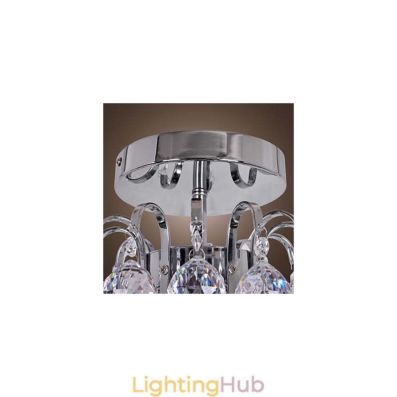 Modern Contemporary Crystal Mini Style Electroplated Metal Chandelier Flush Mount