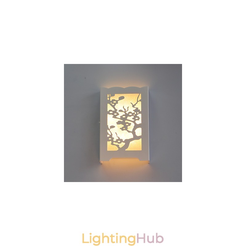 White The Plum Flower Wall Lamp Of Carve Patterns Or Designs On Woodwork Lights