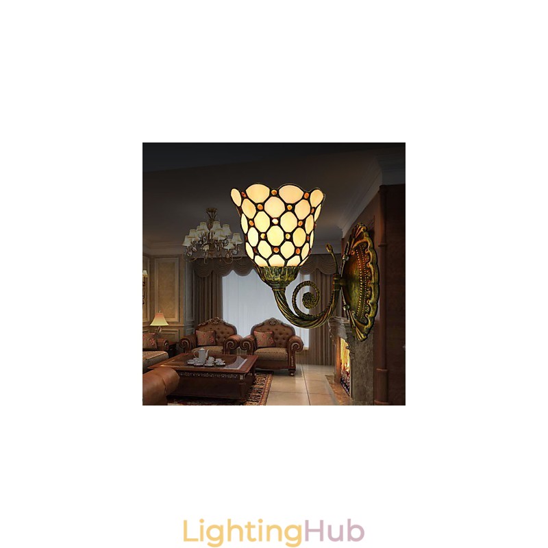 European Mediterranean Contracted Rural Creative Wrought Iron Wall Lamp Glass Lights