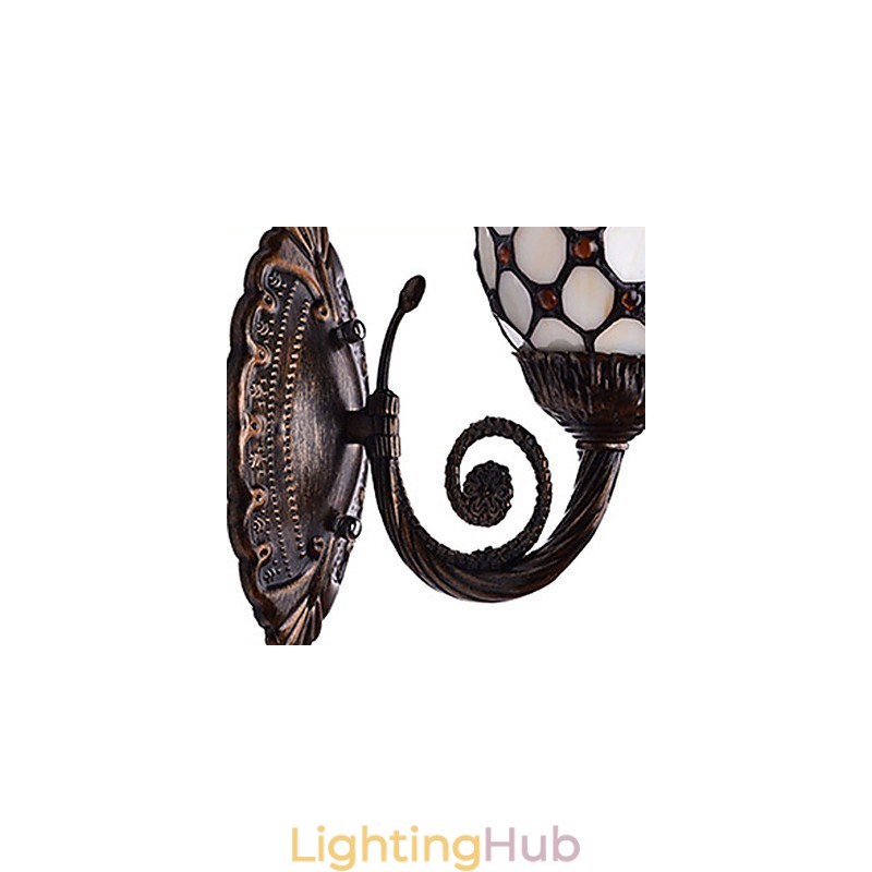 European Mediterranean Contracted Rural Creative Wrought Iron Wall Lamp Glass Lights