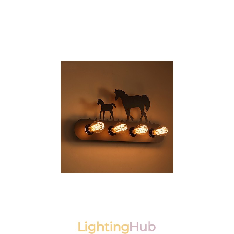 American Village Pastoral LOFT Style Bedroom Aisle Iron Retro Wild Horse Wall Lamps Free Shipping