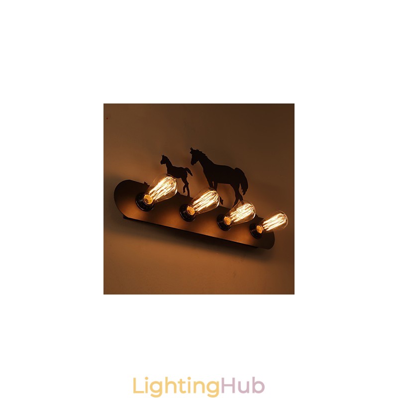 American Village Pastoral LOFT Style Bedroom Aisle Iron Retro Wild Horse Wall Lamps Free Shipping