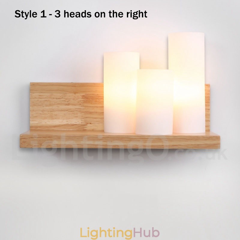 Mini Style Wall Sconces with Glass Shades Modern Contemporary Wood Bamboo Wall Light