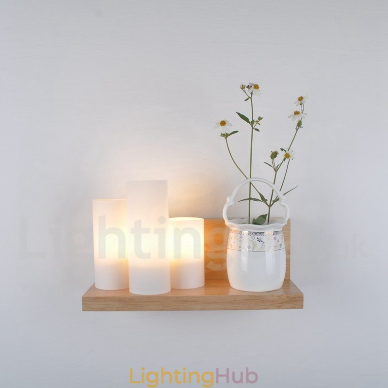 Mini Style Wall Sconces with Glass Shades Modern Contemporary Wood Bamboo Wall Light