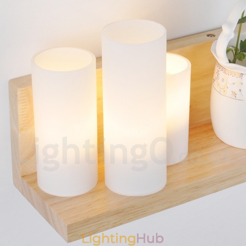 Mini Style Wall Sconces with Glass Shades Modern Contemporary Wood Bamboo Wall Light
