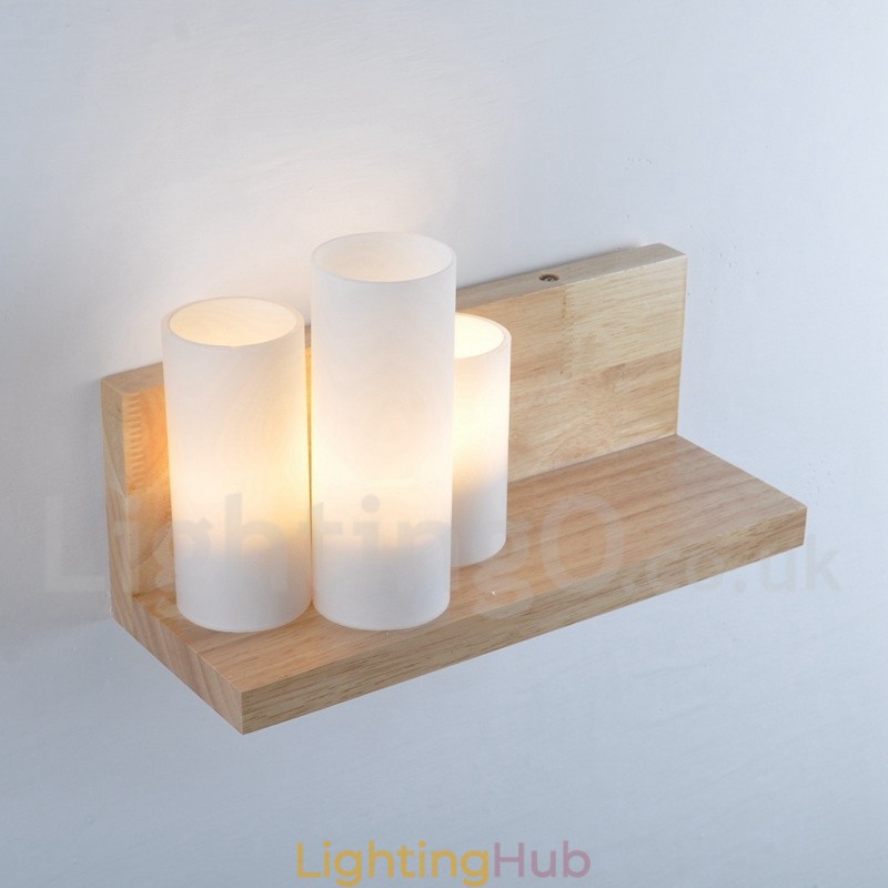 Mini Style Wall Sconces with Glass Shades Modern Contemporary Wood Bamboo Wall Light