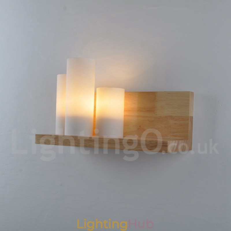 Mini Style Wall Sconces with Glass Shades Modern Contemporary Wood Bamboo Wall Light