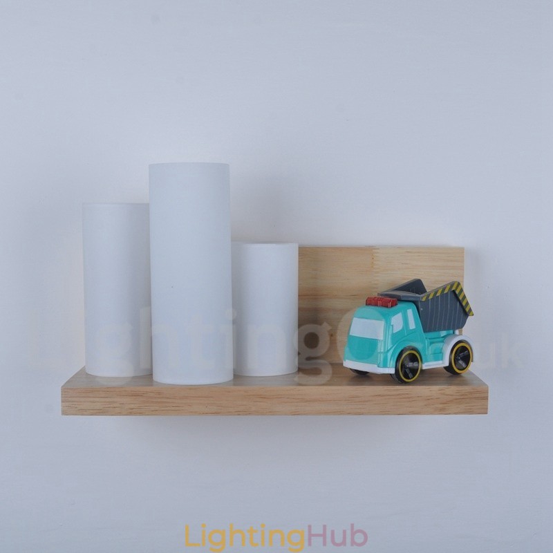 Mini Style Wall Sconces with Glass Shades Modern Contemporary Wood Bamboo Wall Light
