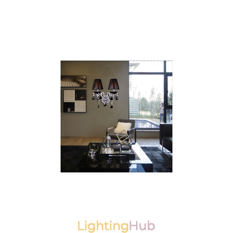 Crystal Wall Light with 2 Lights in Fabric Shade
