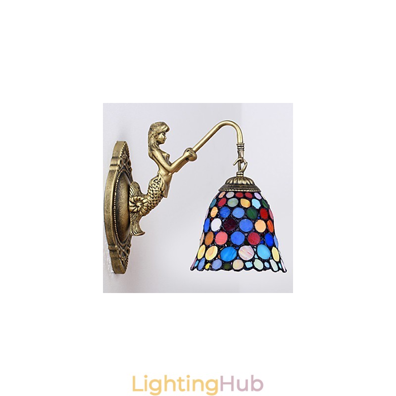 European Contracted Rural Creative Wrought Iron Wall Lamp Glass Lights