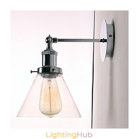 Art Deco Wall Light with Glass Cone Shade Down Art Deco Wall Light with Glass Cone Shade Down