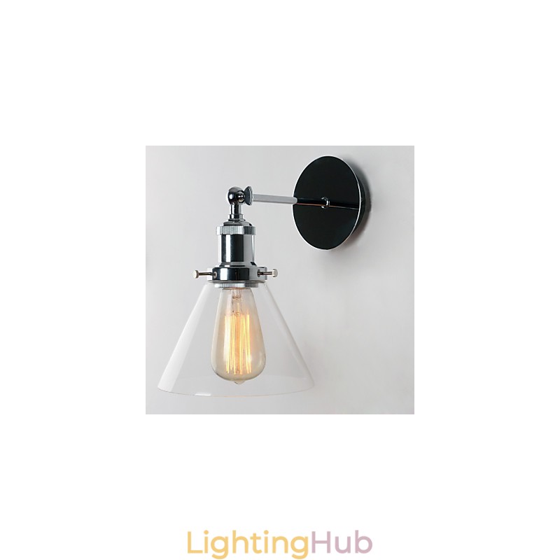 Art Deco Wall Light with Glass Cone Shade Down