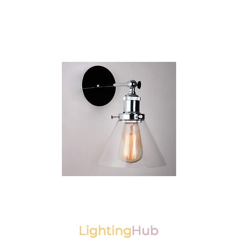 Art Deco Wall Light with Glass Cone Shade Down
