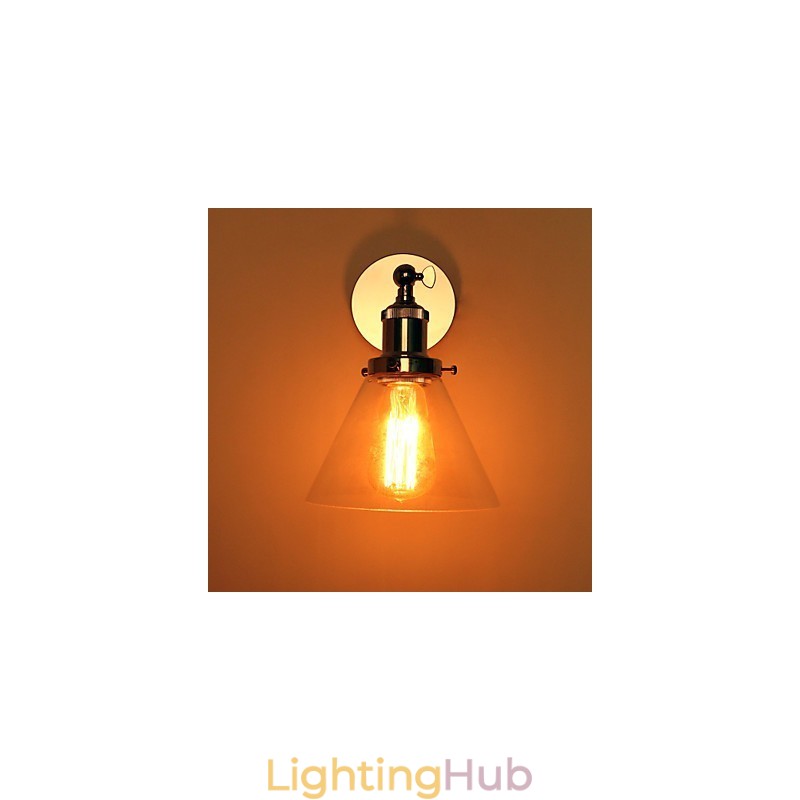 Art Deco Wall Light with Glass Cone Shade Down