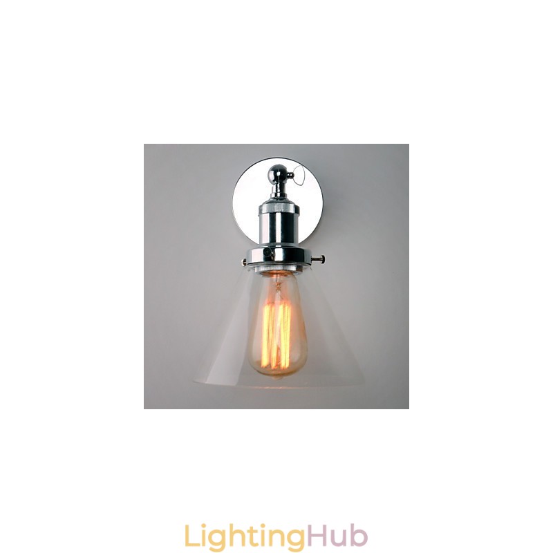 Art Deco Wall Light with Glass Cone Shade Down