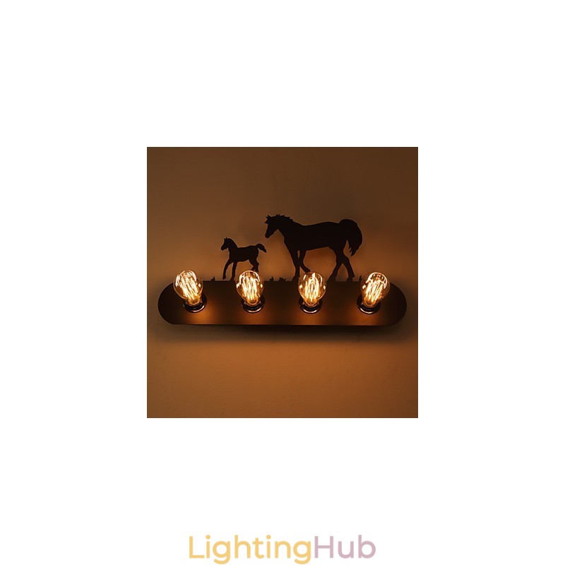 American Village Pastoral LOFT Style Bedroom Aisle Iron Retro Wild Horse Wall Lamps Free Shipping