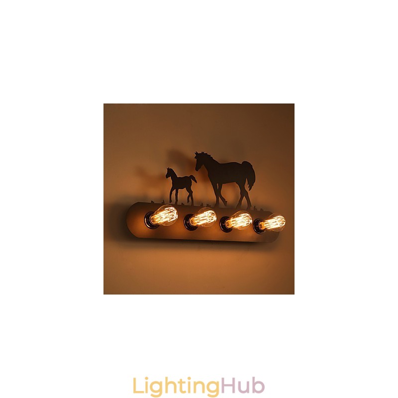 American Village Pastoral LOFT Style Bedroom Aisle Iron Retro Wild Horse Wall Lamps Free Shipping