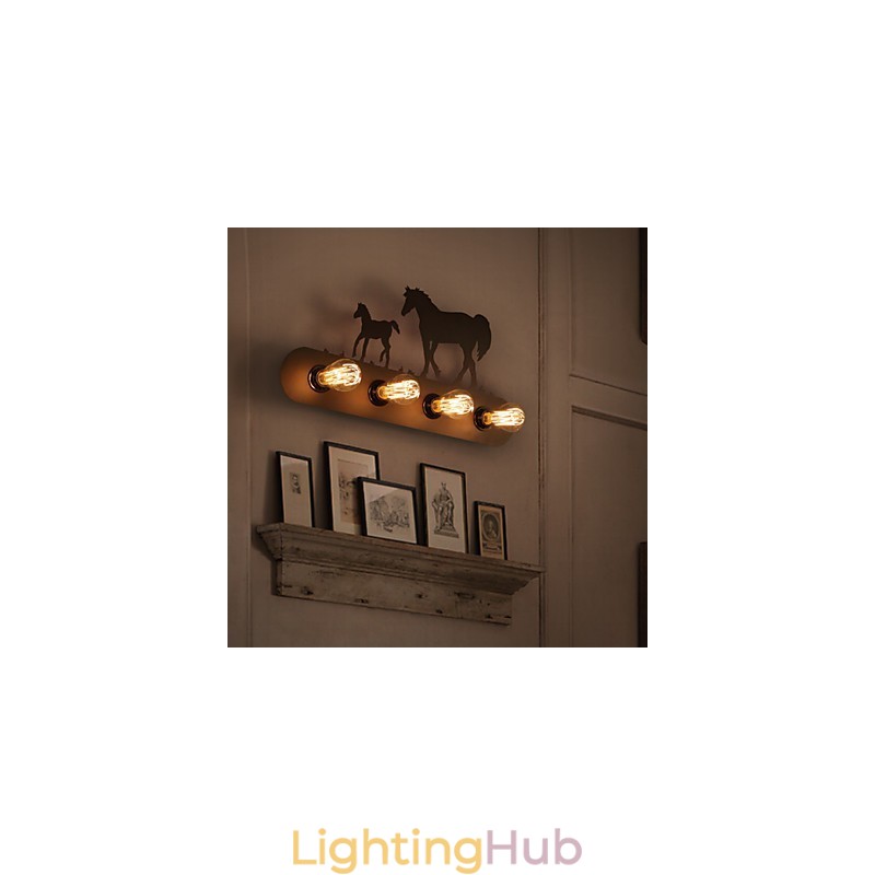 American Village Pastoral LOFT Style Bedroom Aisle Iron Retro Wild Horse Wall Lamps Free Shipping