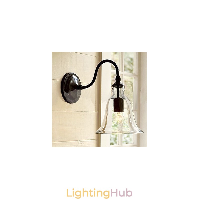 Nature Inspired Iron Wall Light with Transparent Glass Shade