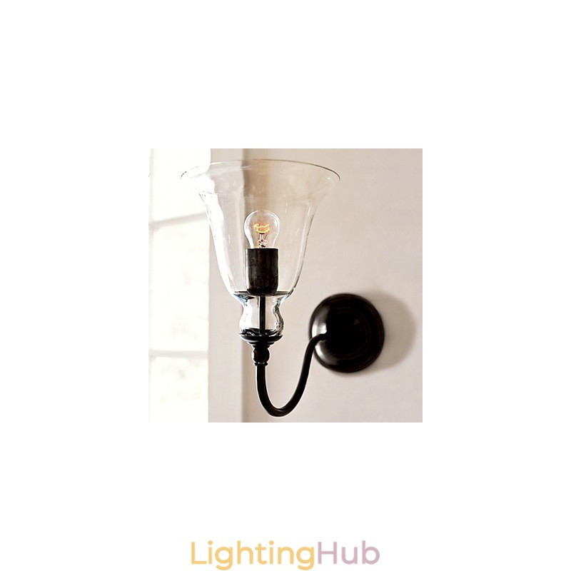 Nature Inspired Iron Wall Light with Transparent Glass Shade