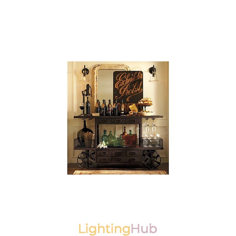 Nature Inspired Iron Wall Light with Transparent Glass Shade