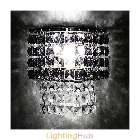 Modern Wall Light with Fabric Shade Metal Plate Crystal Decor Style Modern Wall Light with Fabric Shade Metal Plate Crystal Decor Style