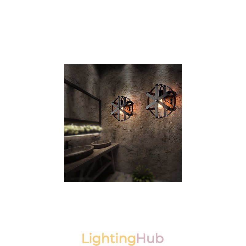 New Vintage Style Industrial Round Wall Sconce balcony Loft Entry Hallway Bedroom Wall Lamp