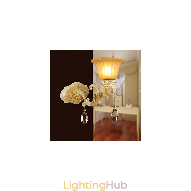 Europe Type Restoring Ancient Ways Wrought Iron Bedroom Crystal Glass Wall Lamp Light