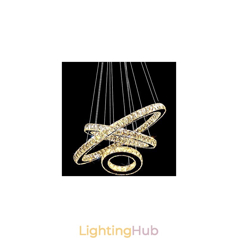 Crystal Pendant Light Modern Lighting Three Rings D406080 K9 Large Crystal Ceiling Light Fixtures