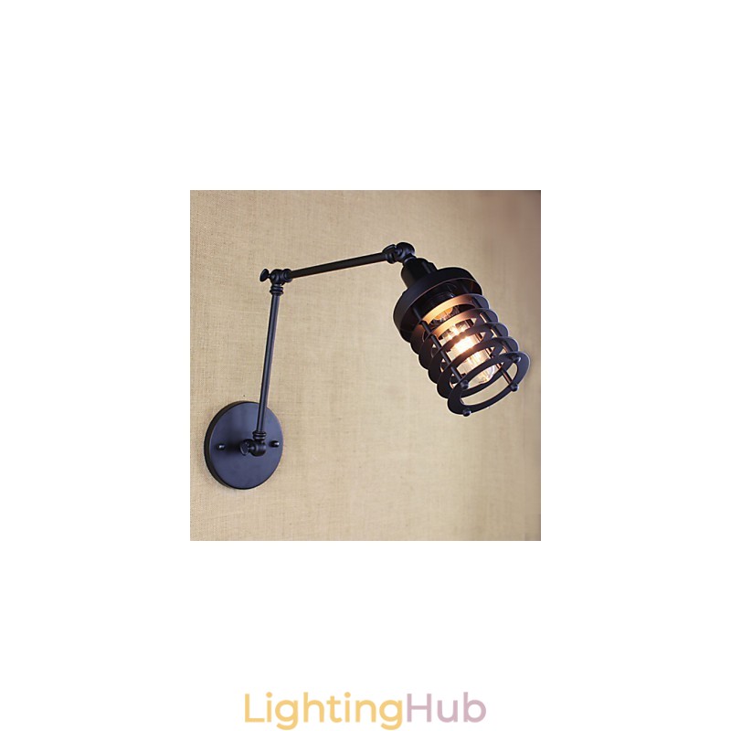 Style Bed Hotel Eestaurant Project Iron Arm Double Retro Vintage Black Belt Wall Lamp Switch