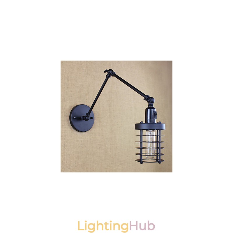 Style Bed Hotel Eestaurant Project Iron Arm Double Retro Vintage Black Belt Wall Lamp Switch